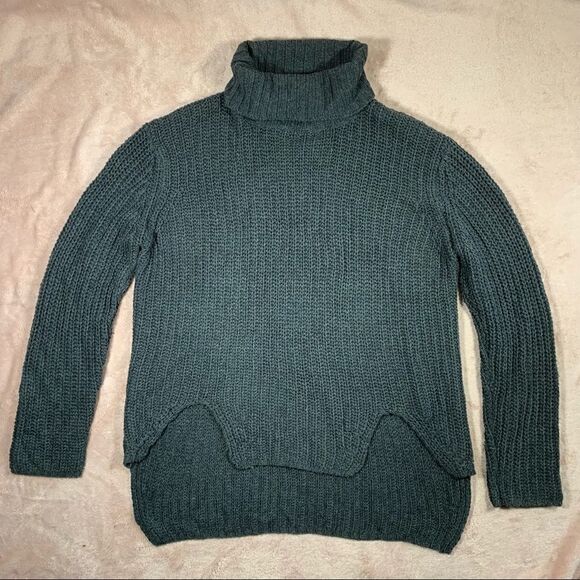 Pol Oversized Aysmmetrical Knit Grey Turtleneck Sweater M - Picture 2 of 8